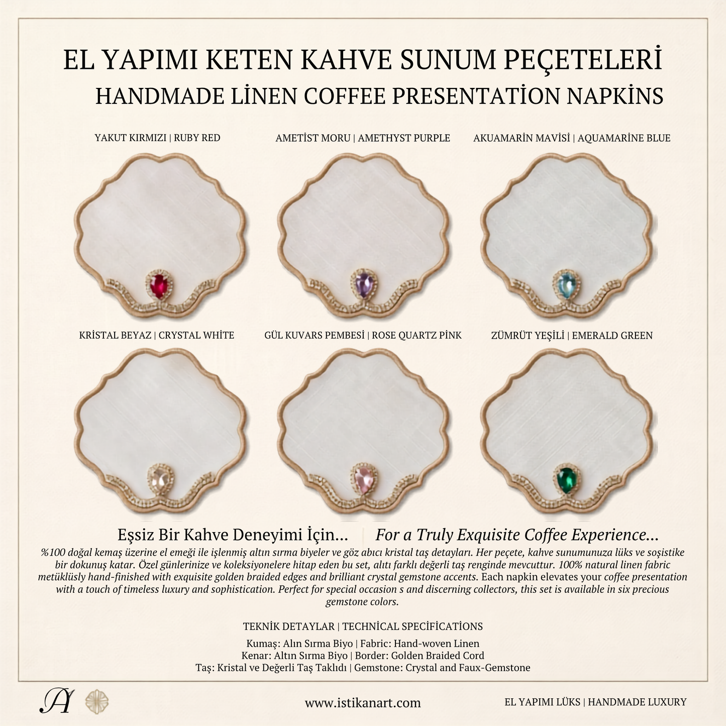 El Yapımı Keten Kahve Sunum Peçeteleri